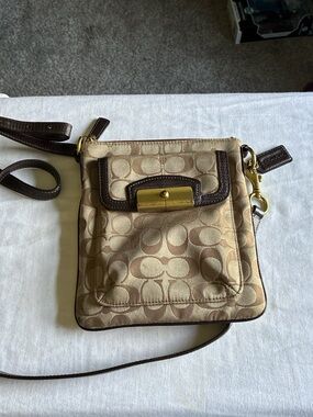 Coach Beige and Brown Signature-Pattern Crossbody Bag